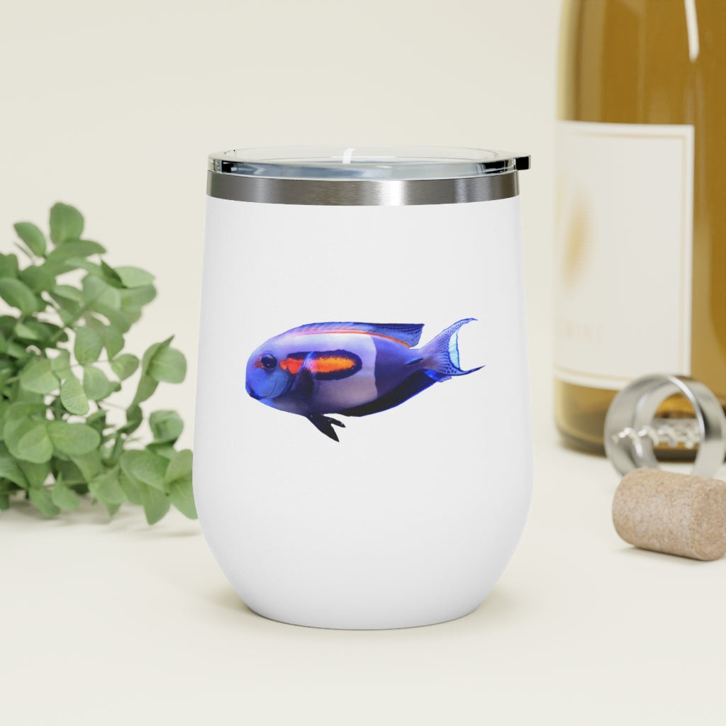 Light White Fish 12oz Insulated Wine Tumbler with clear lid, showcasing a stylish design suitable for hot and cold beverages.