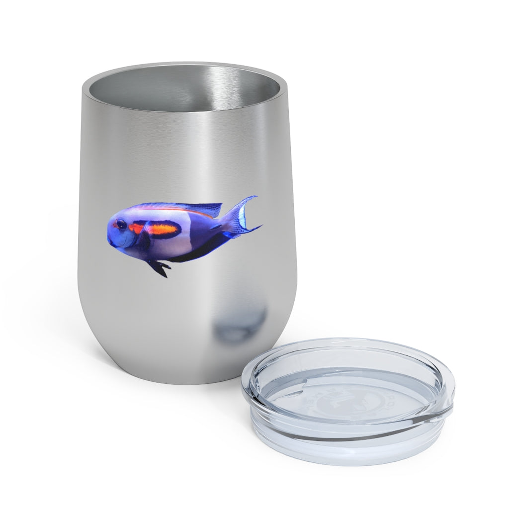 Light White Fish 12oz Insulated Wine Tumbler with clear lid, showcasing a stylish design suitable for hot and cold beverages.