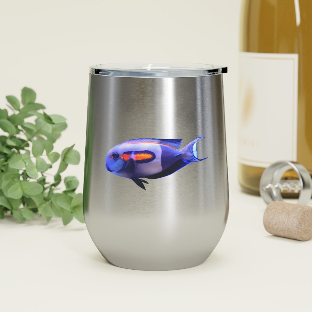 Light White Fish 12oz Insulated Wine Tumbler with clear lid, showcasing a stylish design suitable for hot and cold beverages.