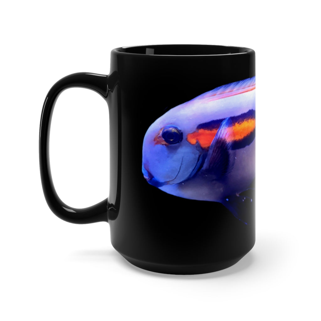 Light White Fish Black Mug, 15oz ceramic mug with a sleek black design, perfect for coffee and tea lovers.