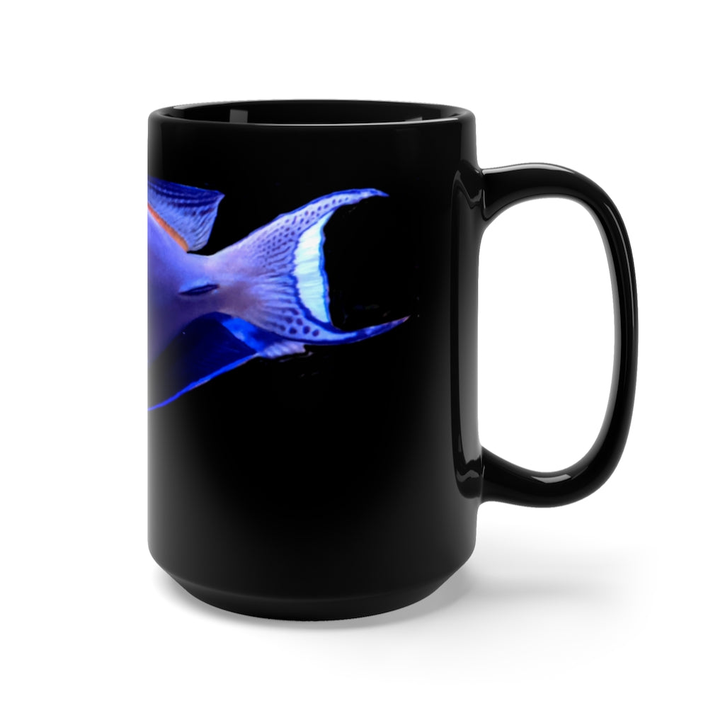 Light White Fish Black Mug, 15oz ceramic mug with a sleek black design, perfect for coffee and tea lovers.