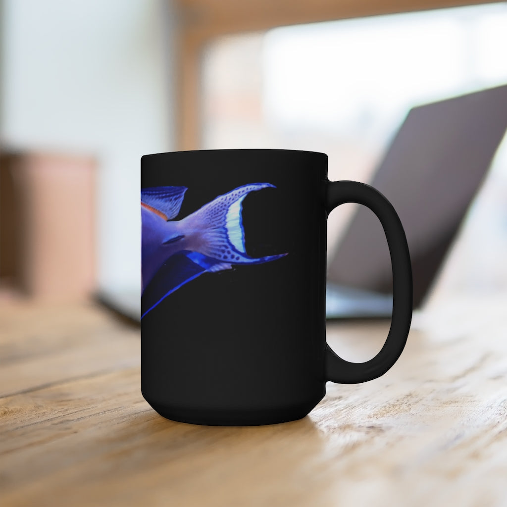 Light White Fish Black Mug, 15oz ceramic mug with a sleek black design, perfect for coffee and tea lovers.