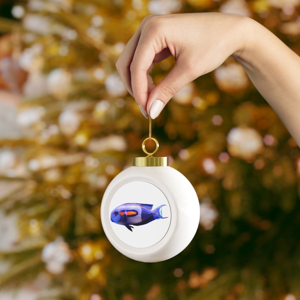 A beautiful Light White Fish Christmas Ball Ornament with a glossy finish and gold ribbon, featuring a vintage style and custom design.