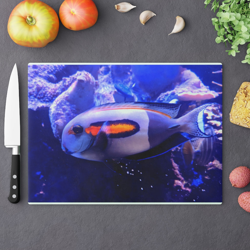 Light White Fish Cutting Board made of tempered glass with rubber dots for stability, showcasing a modern and elegant design.