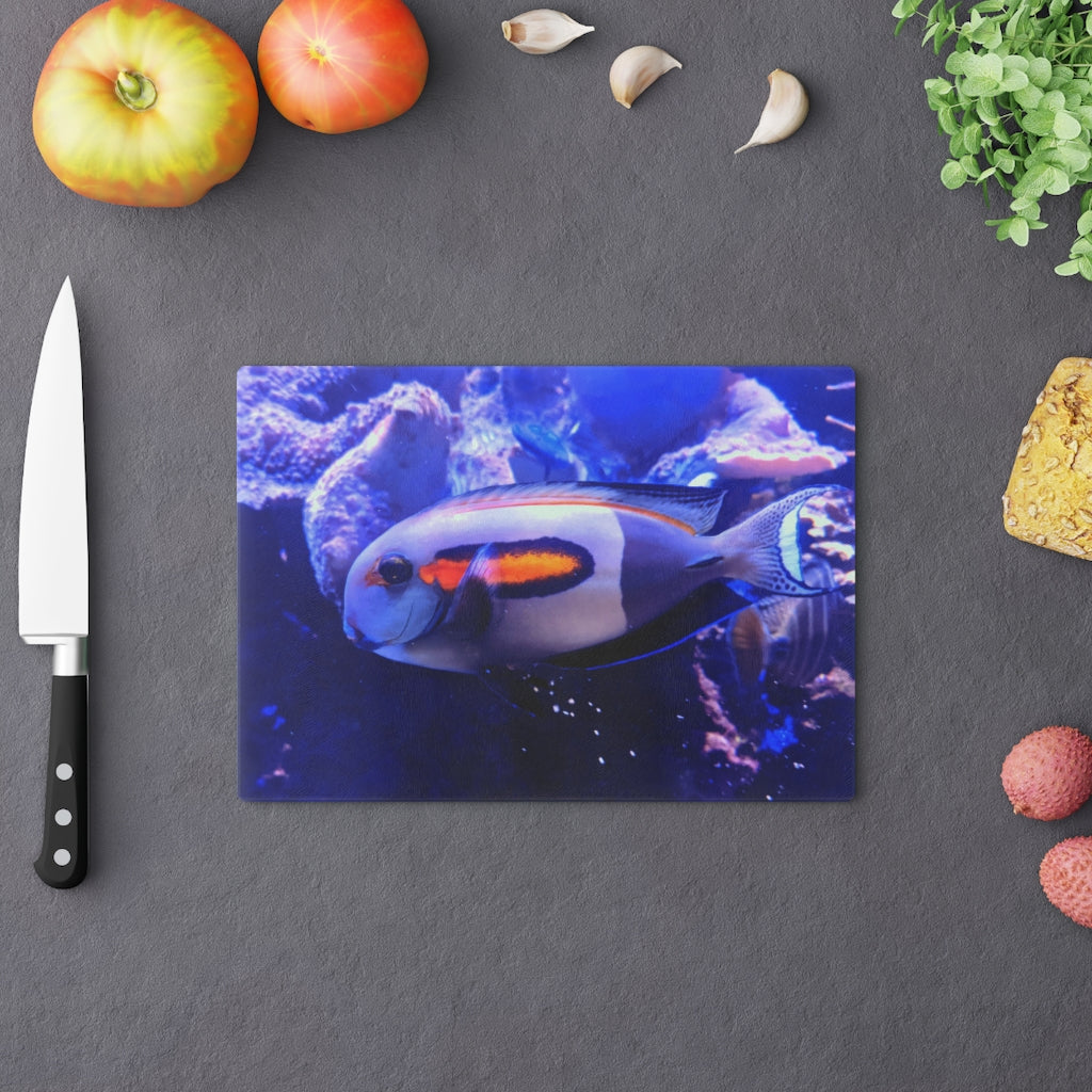 Light White Fish Cutting Board made of tempered glass with rubber dots for stability, showcasing a modern and elegant design.