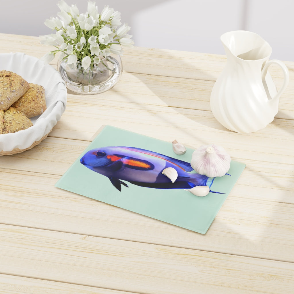 Light White Fish Cutting Board made of tempered glass with rubber dots for stability, showcasing a sleek and modern design.