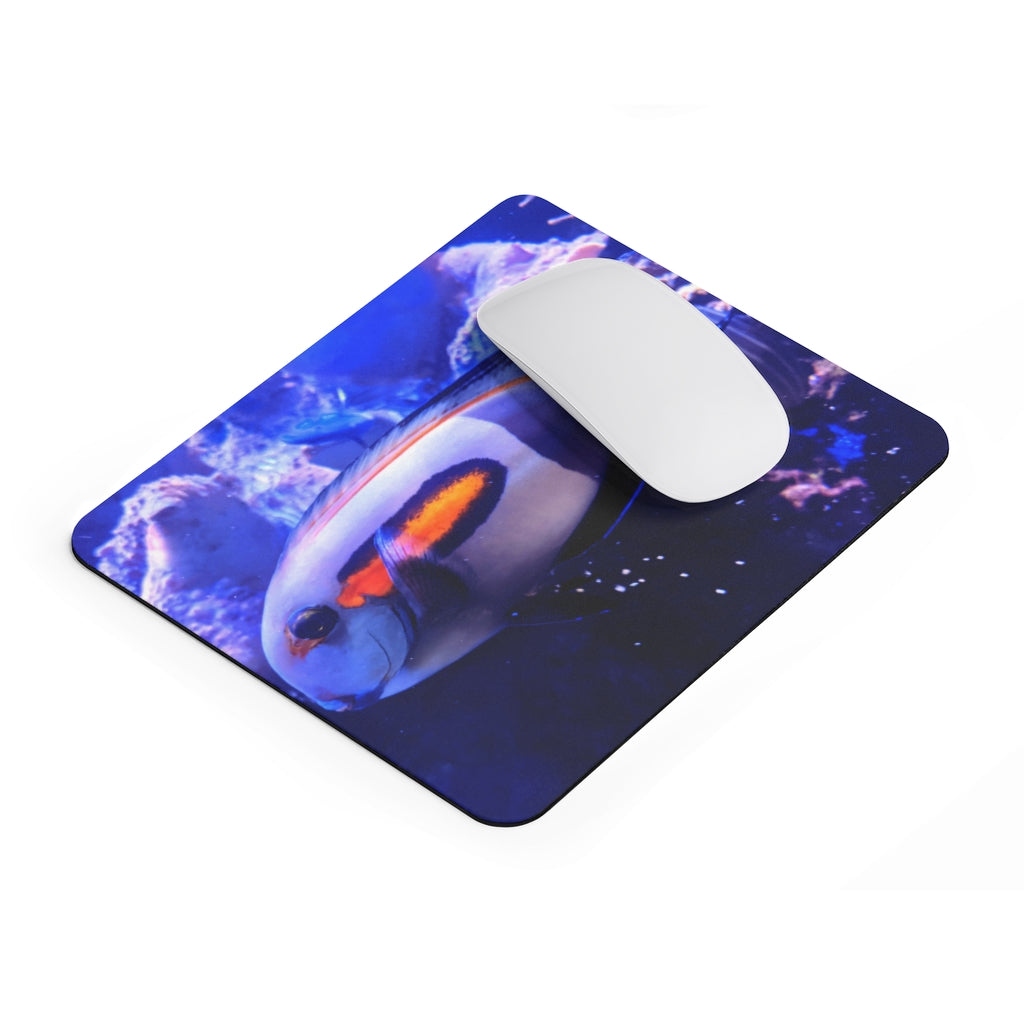 Light White Fish Mouse Pad featuring a vibrant fish design on a smooth neoprene surface, ideal for enhancing desk aesthetics.