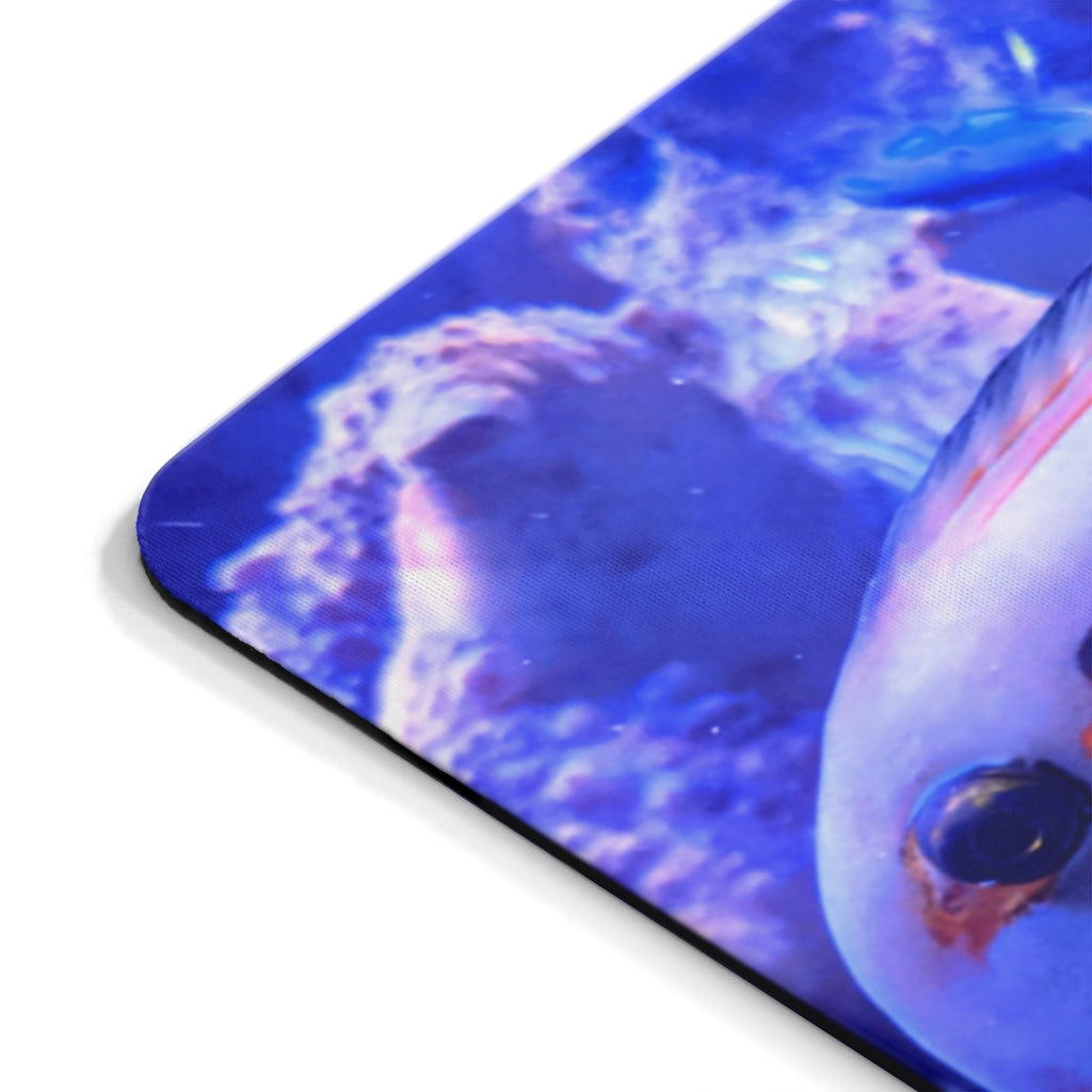 Light White Fish Mouse Pad featuring a vibrant fish design on a smooth neoprene surface, ideal for enhancing desk aesthetics.