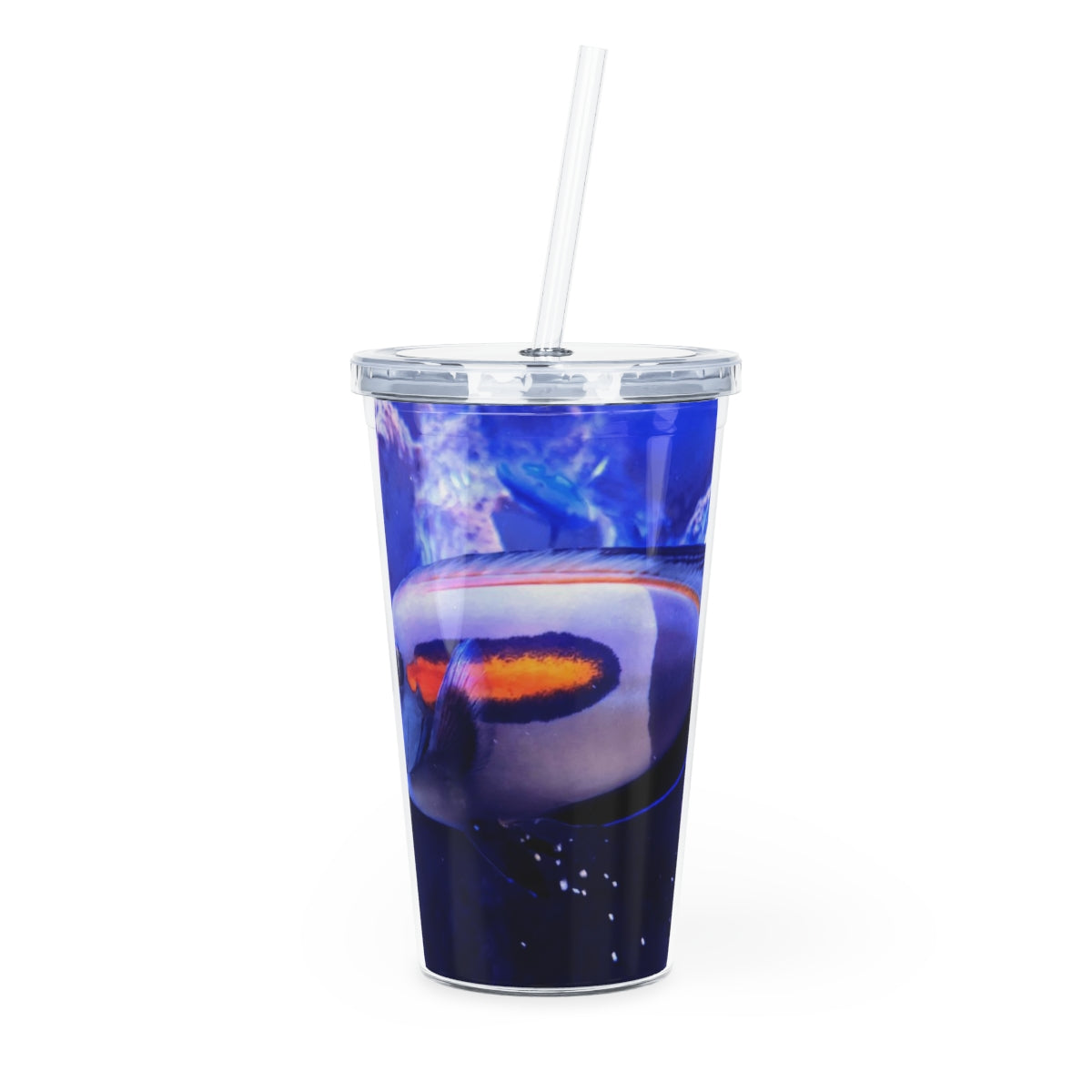 Light White Fish Plastic Tumbler with Straw, featuring a customizable design and double wall insulation for drinks.