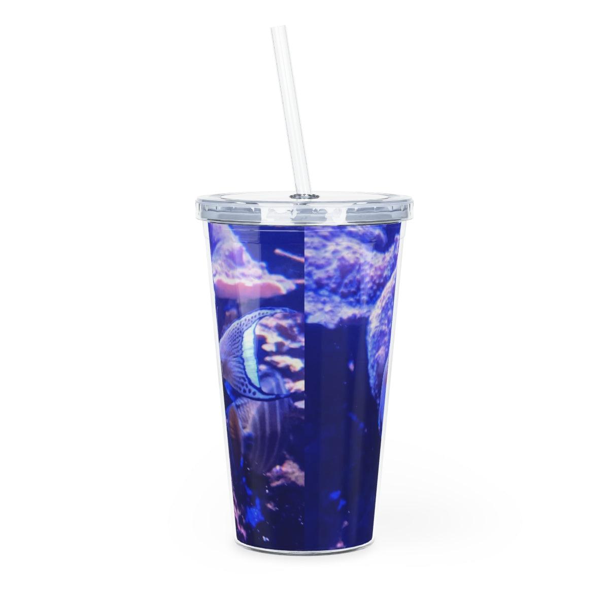 Light White Fish Plastic Tumbler with Straw, featuring a customizable design and double wall insulation for drinks.