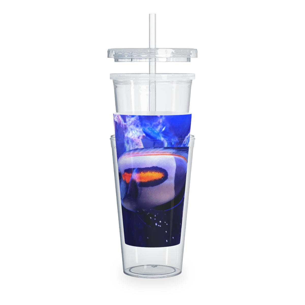 Light White Fish Plastic Tumbler with Straw, featuring a customizable design and double wall insulation for drinks.