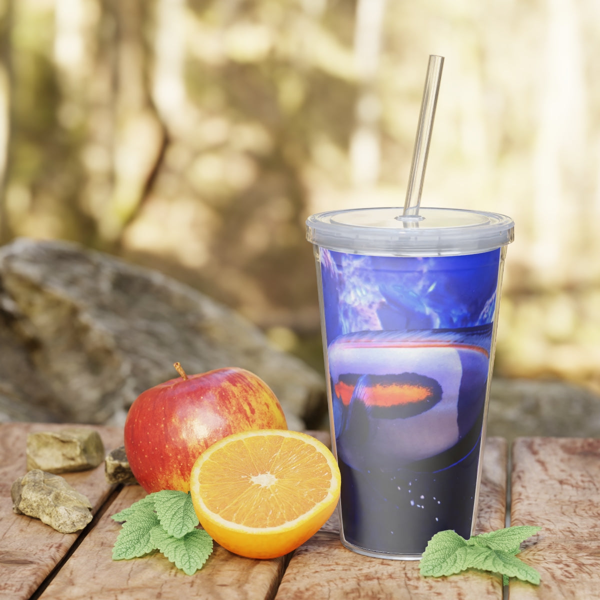 Light White Fish Plastic Tumbler with Straw, featuring a customizable design and double wall insulation for drinks.