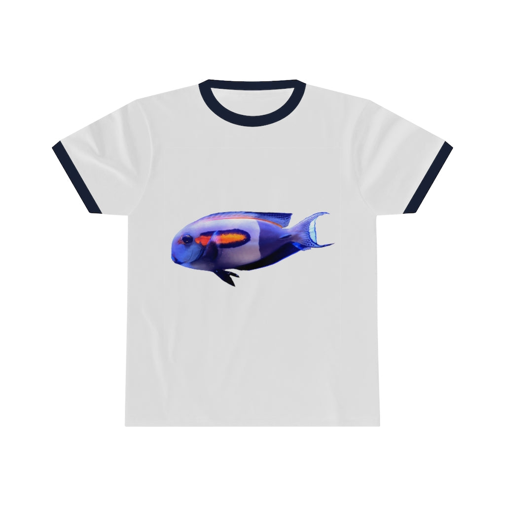 Light White Fish Unisex Ringer Tee showcasing its stylish design and comfortable fit, perfect for summer wear.