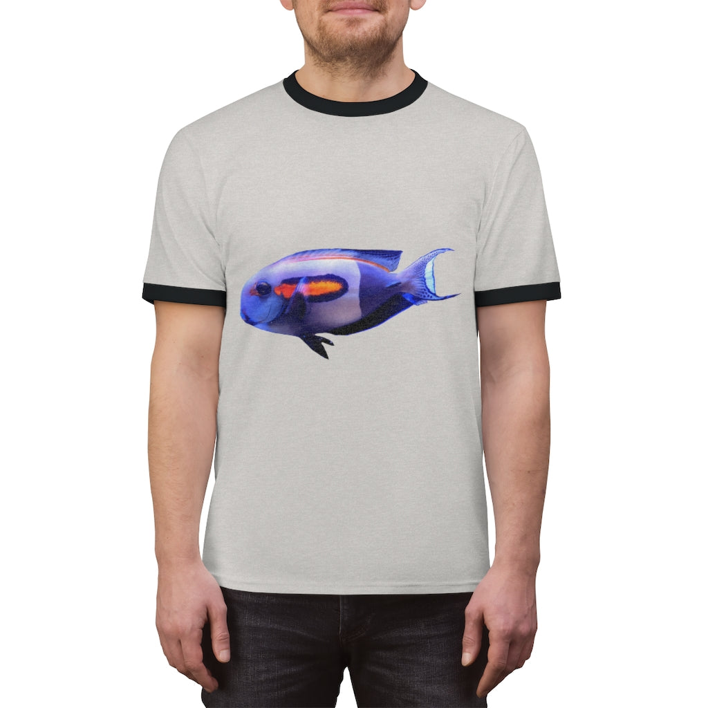 Light White Fish Unisex Ringer Tee showcasing its stylish design and comfortable fit, perfect for summer wear.