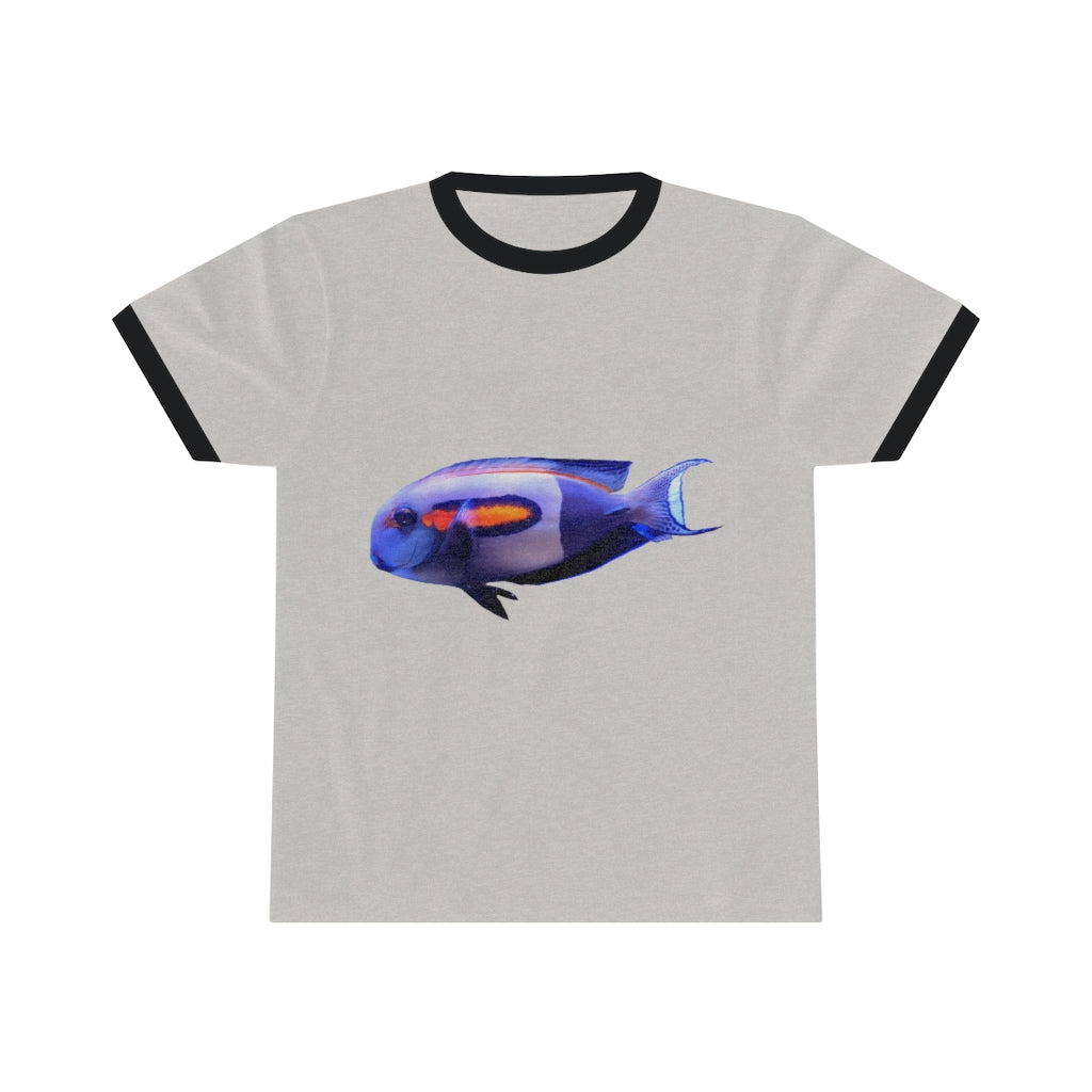 Light White Fish Unisex Ringer Tee showcasing its stylish design and comfortable fit, perfect for summer wear.