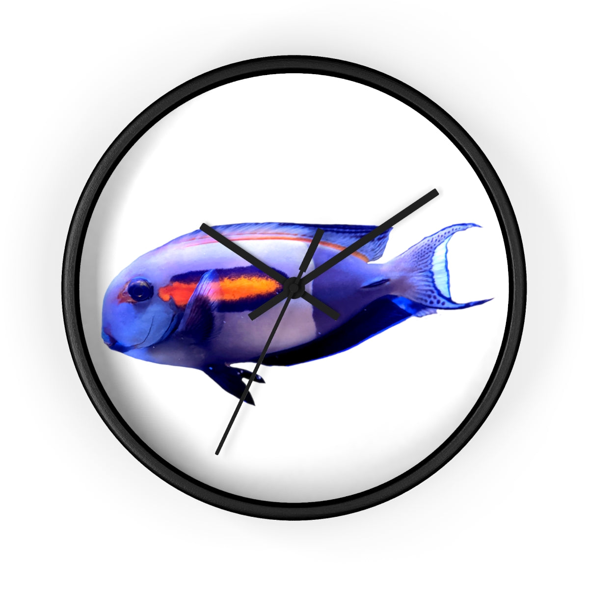 Light White Fish Wall Clock with wooden frame and plexiglass face, featuring a unique fish design.