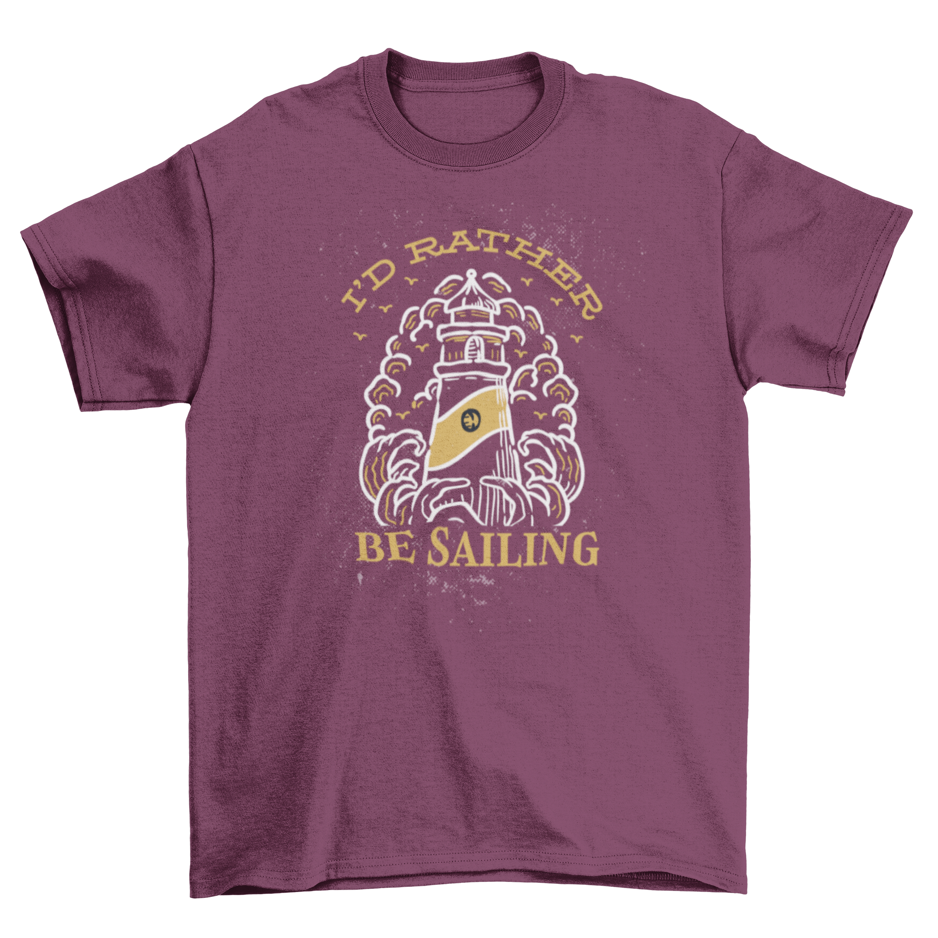 Lighthouse sailing hobby t-shirt featuring a lighthouse design and the quote 'I'd rather be sailing'.