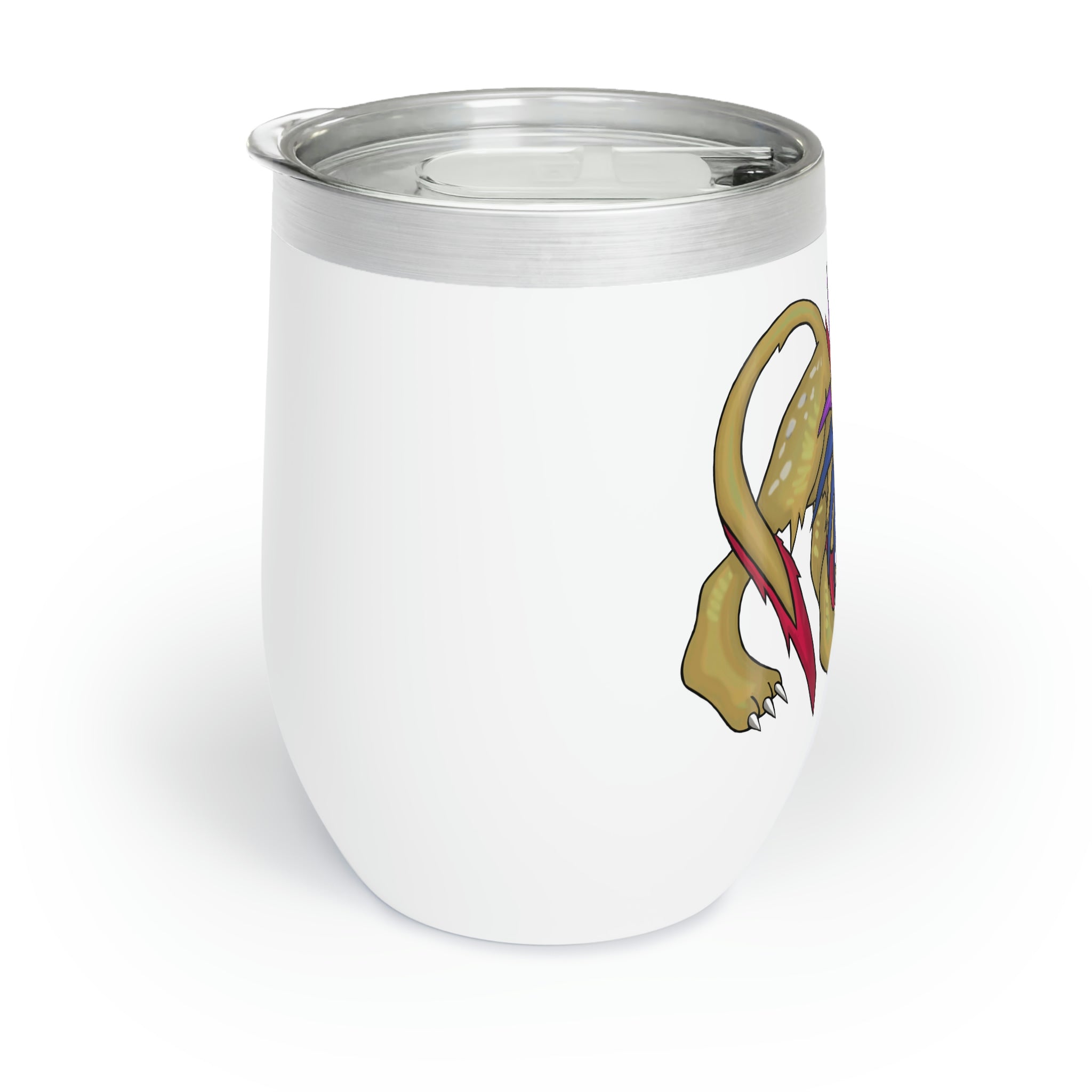 Lilions Chill Wine Tumbler in stainless steel with a customizable design, showcasing its double-insulated walls and stemless shape.