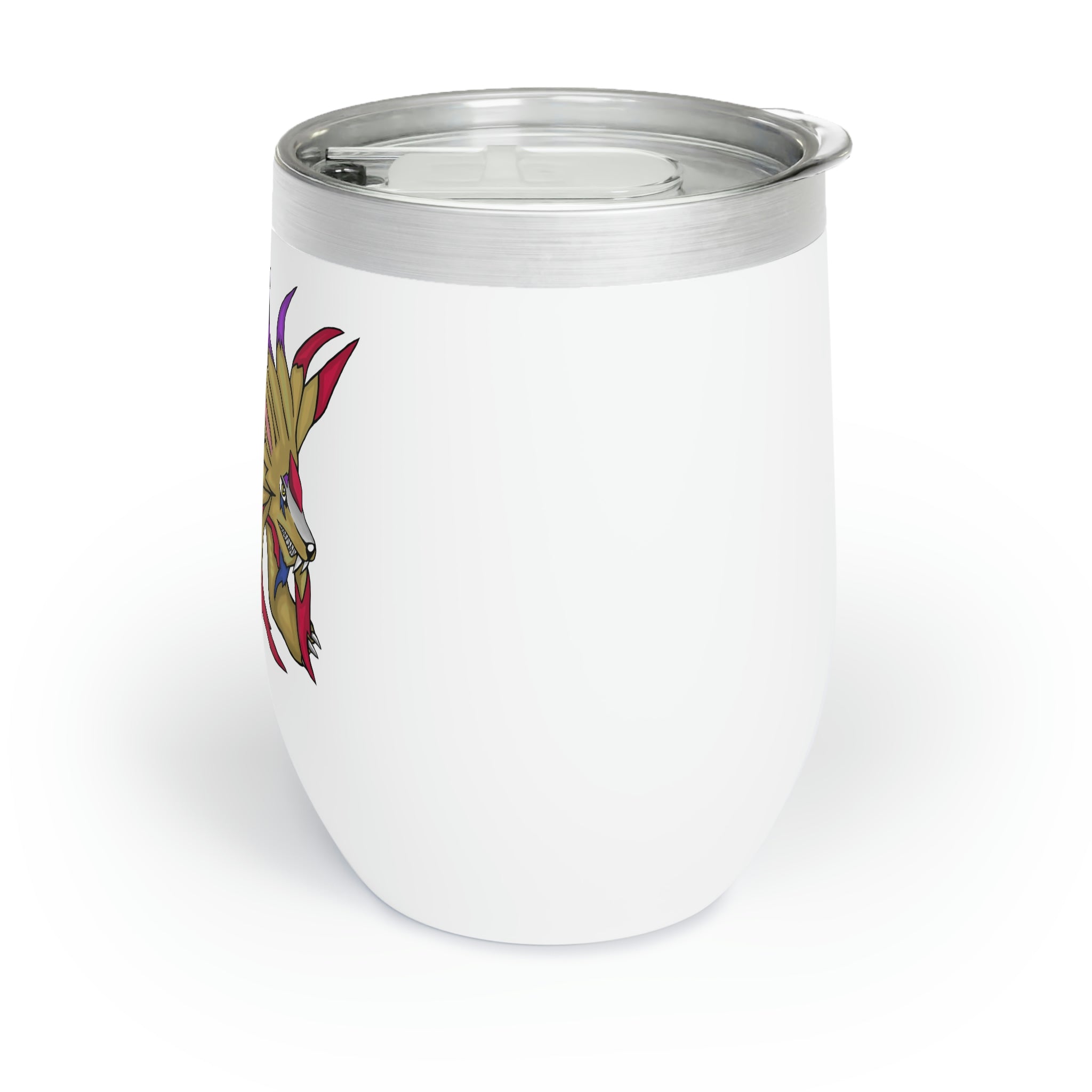 Lilions Chill Wine Tumbler in stainless steel with a customizable design, showcasing its double-insulated walls and stemless shape.