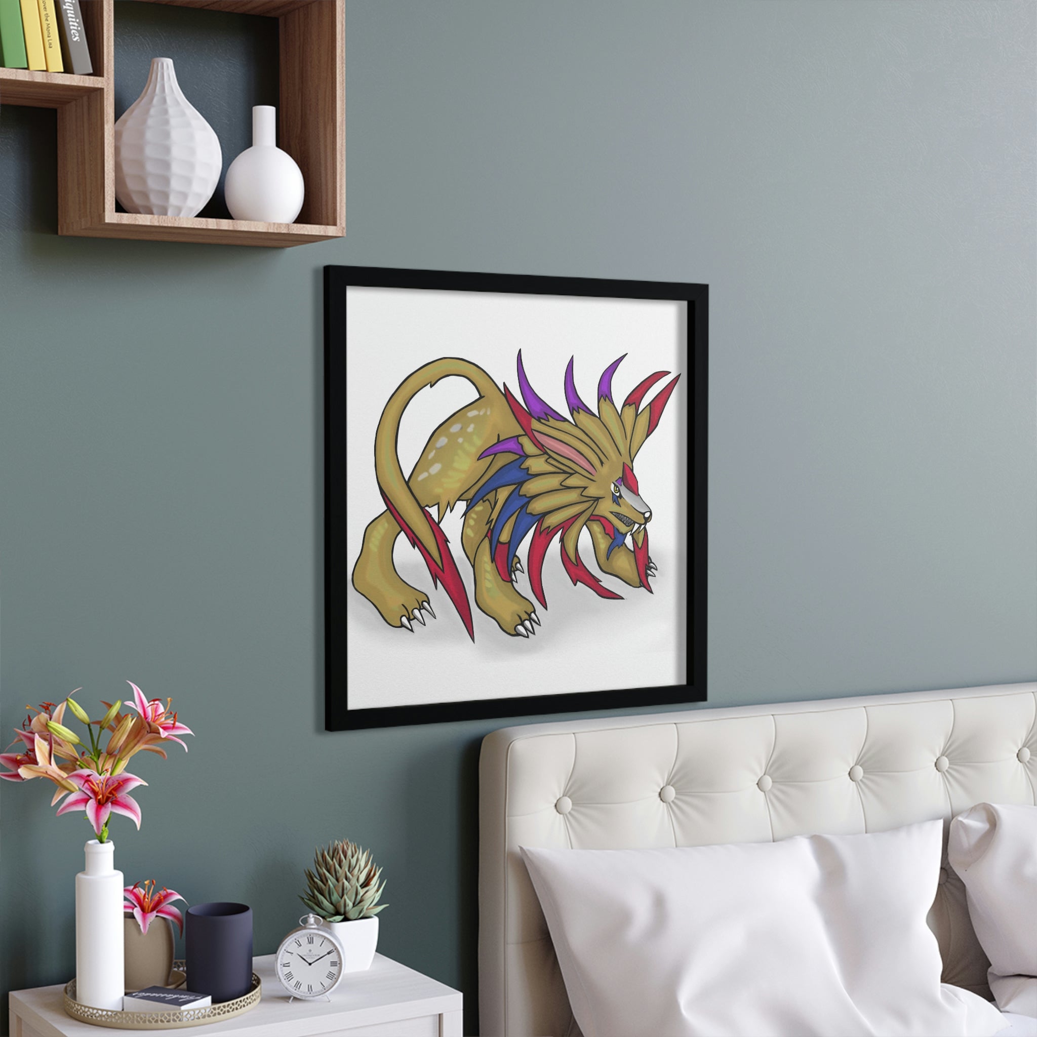 Lilions Framed Poster featuring a hand-crafted wooden frame and vibrant artwork, perfect for home decor.