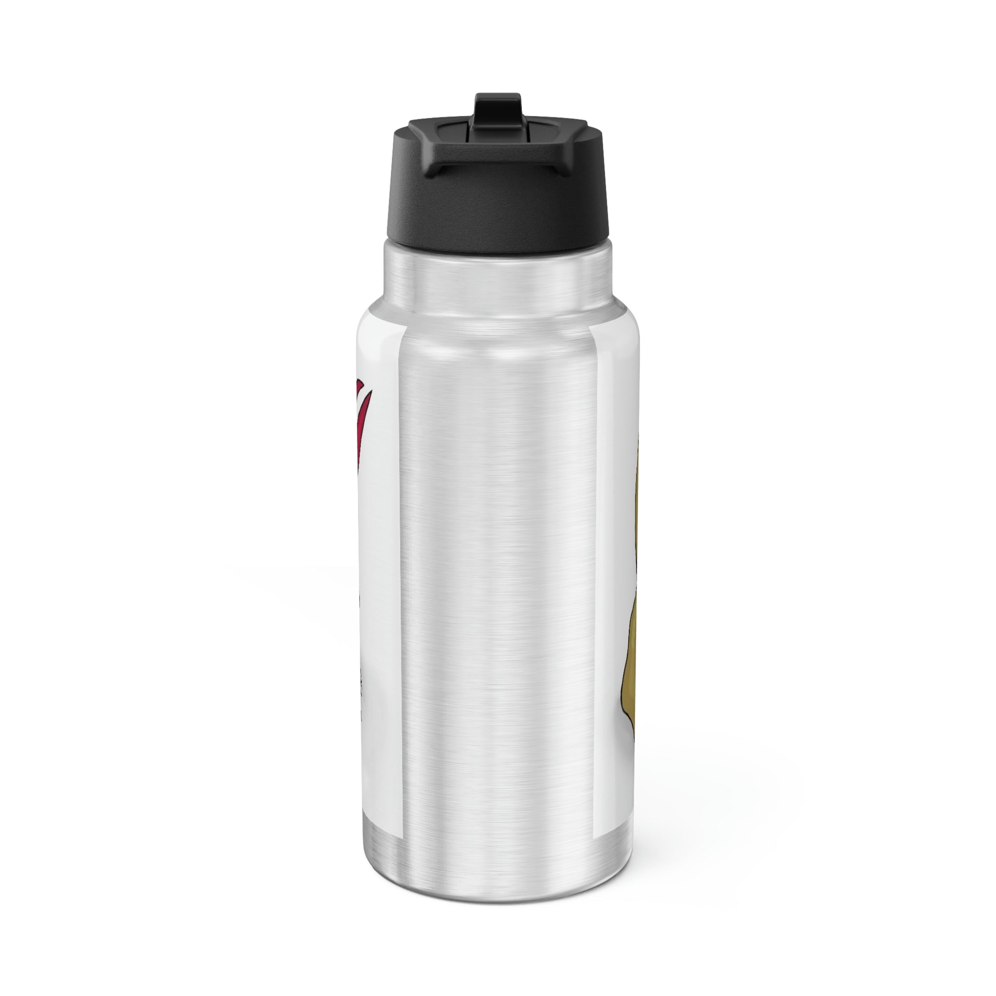 Lilions Gator Tumbler in stainless steel with a black screw-on cap and plastic straw, showcasing customizable design options.