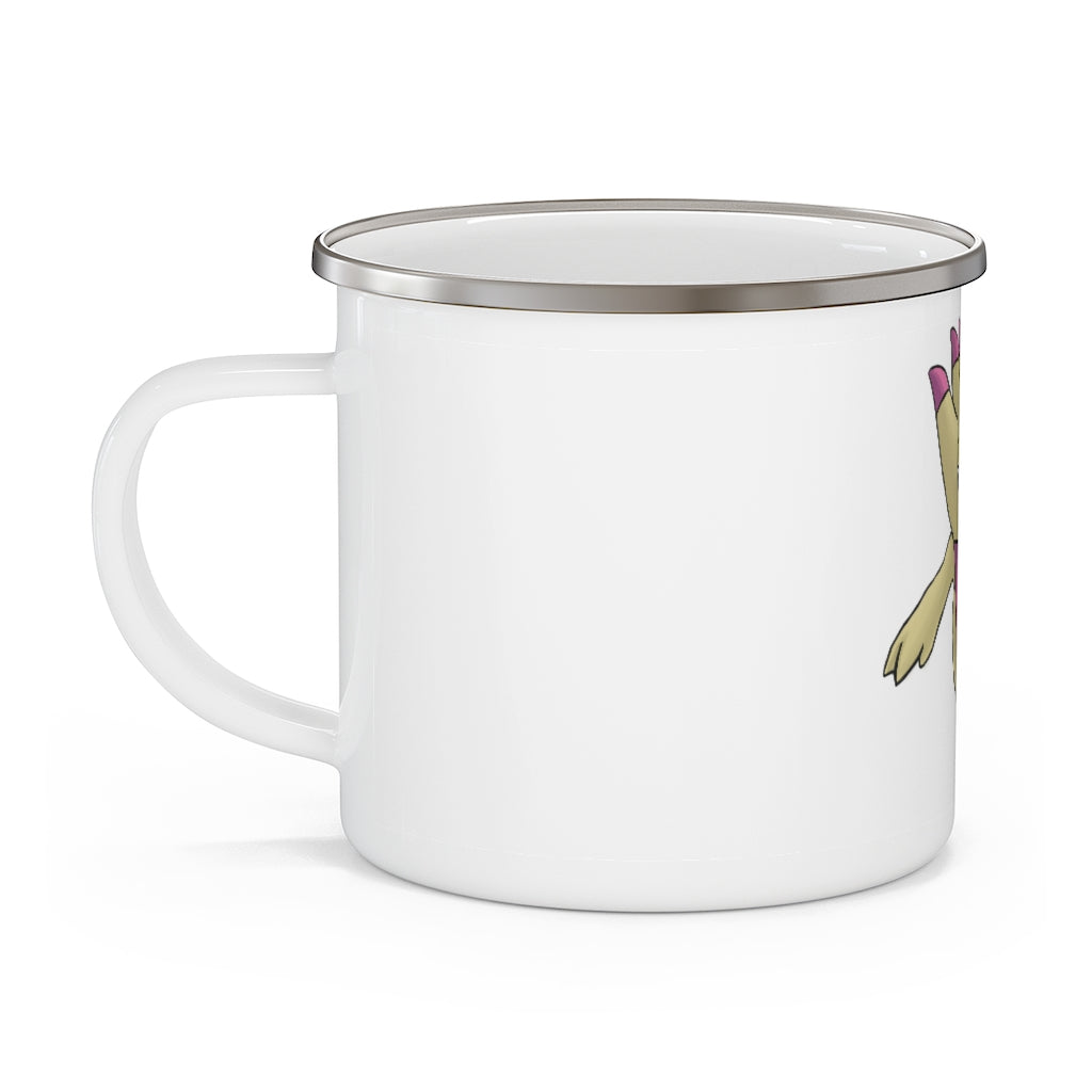 Liloon Enamel Camping Mug in a natural outdoor setting, showcasing its durable design and customizable printing options.