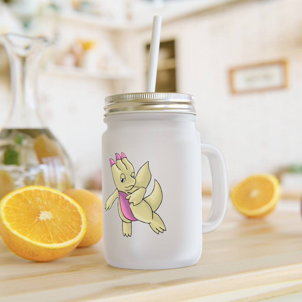 A stylish 12oz frosted glass mason jar with a lid and straw, perfect for personalized drinks.