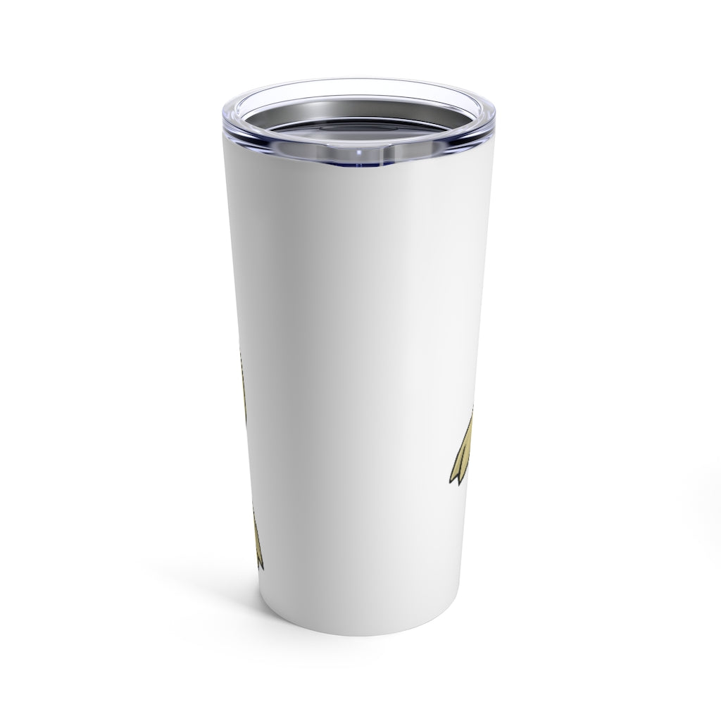 Liloon Tumbler 20oz in stainless steel with a see-thru plastic lid, showcasing its sleek design and rounded corners.