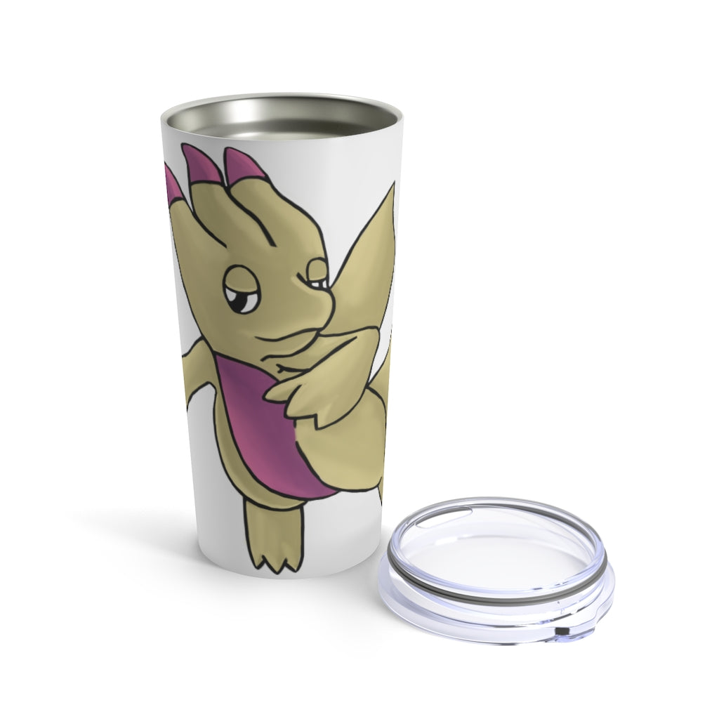 Liloon Tumbler 20oz in stainless steel with a see-thru plastic lid, showcasing its sleek design and rounded corners.