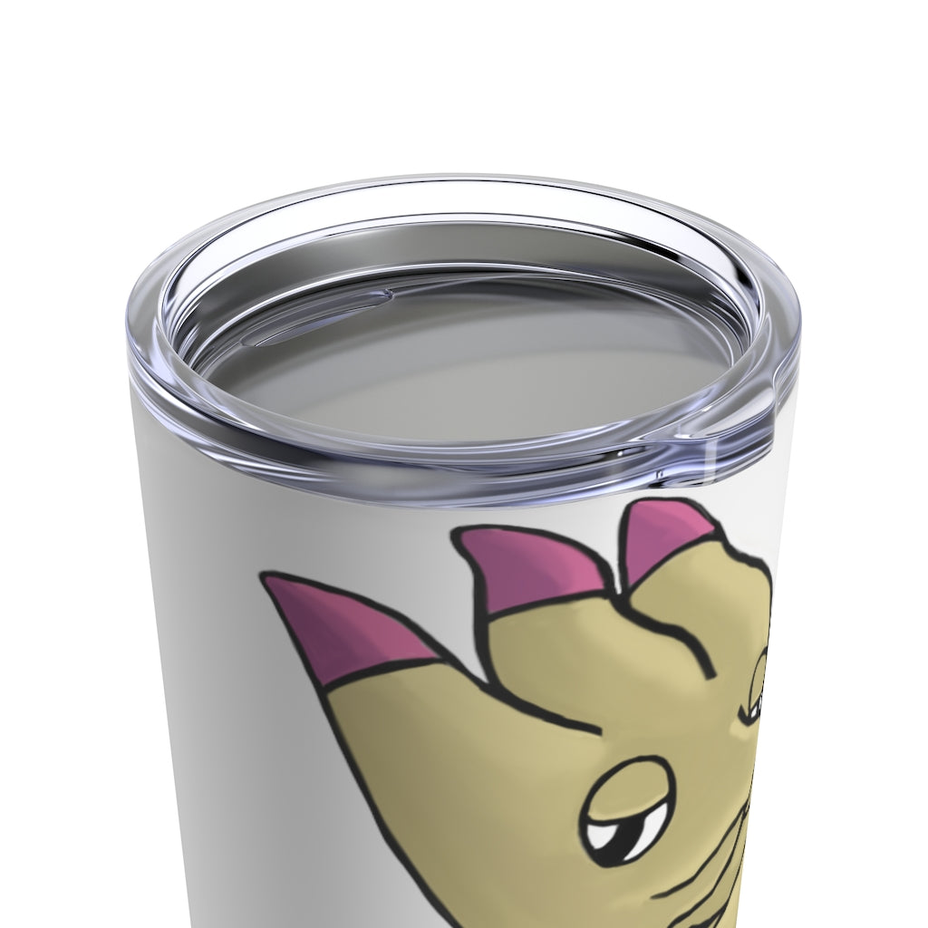 Liloon Tumbler 20oz in stainless steel with a see-thru plastic lid, showcasing its sleek design and rounded corners.