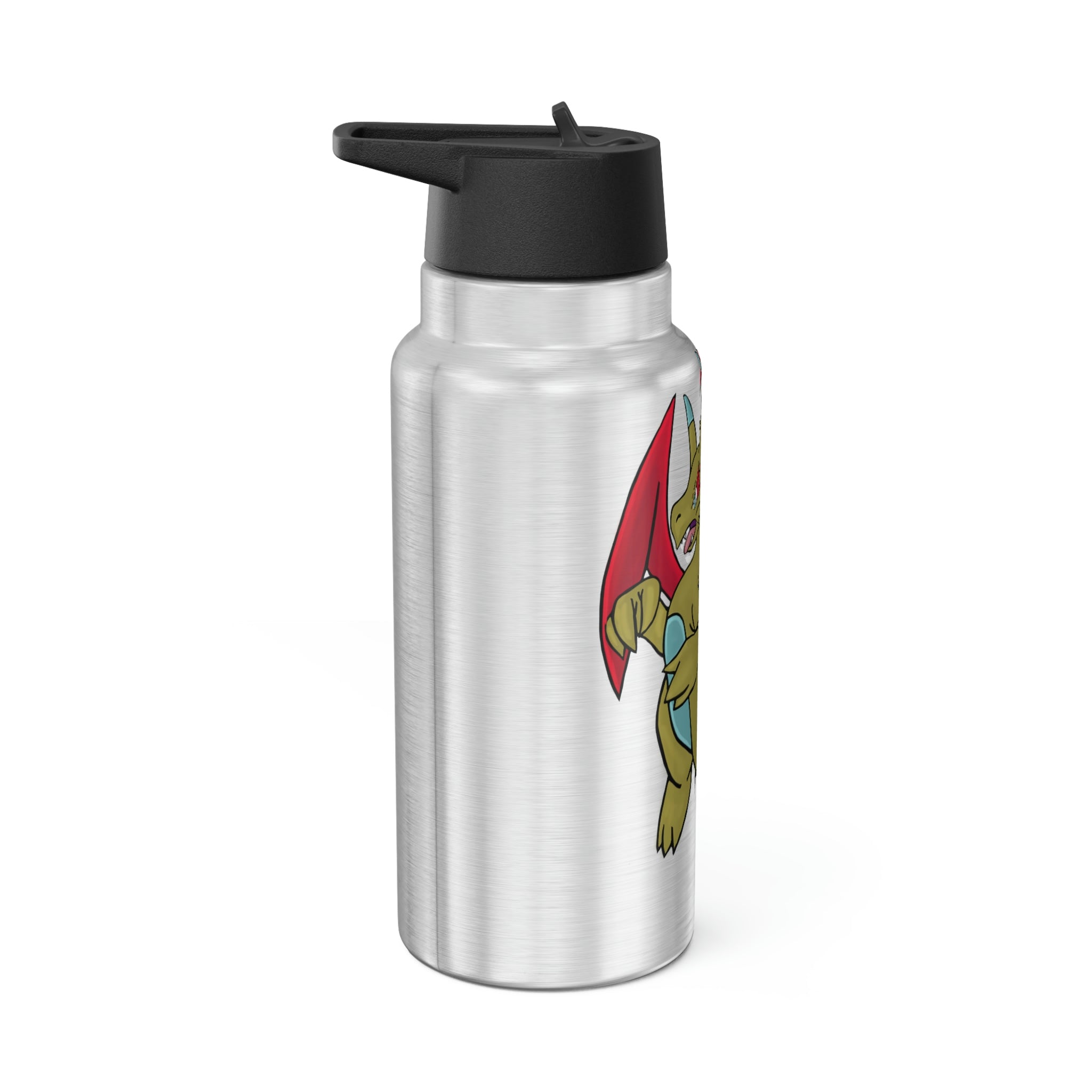 Liloongoga Gator Tumbler in stainless steel with a black cap and straw, showcasing a customizable design.