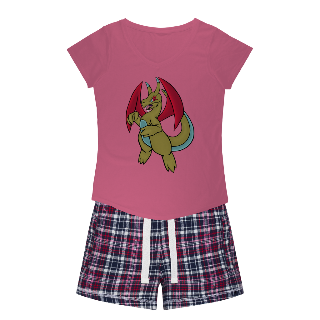 Liloongoga Women's Sleepy Tee and Flannel Short set featuring a relaxed fit T-shirt and vibrant flannel shorts, perfect for cozy nights.