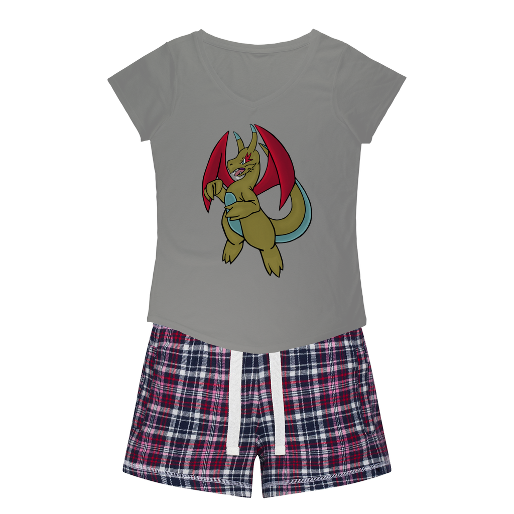 Liloongoga Women's Sleepy Tee and Flannel Short set featuring a relaxed fit T-shirt and vibrant flannel shorts, perfect for cozy nights.