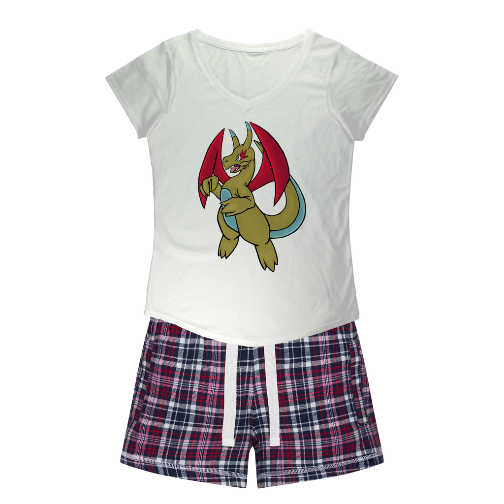 Liloongoga Women's Sleepy Tee and Flannel Short set featuring a relaxed fit T-shirt and vibrant flannel shorts, perfect for cozy nights.