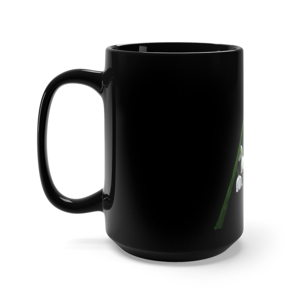 Lilly Black Mug 15oz featuring a sleek black ceramic design with rounded corners and a comfortable C-handle.