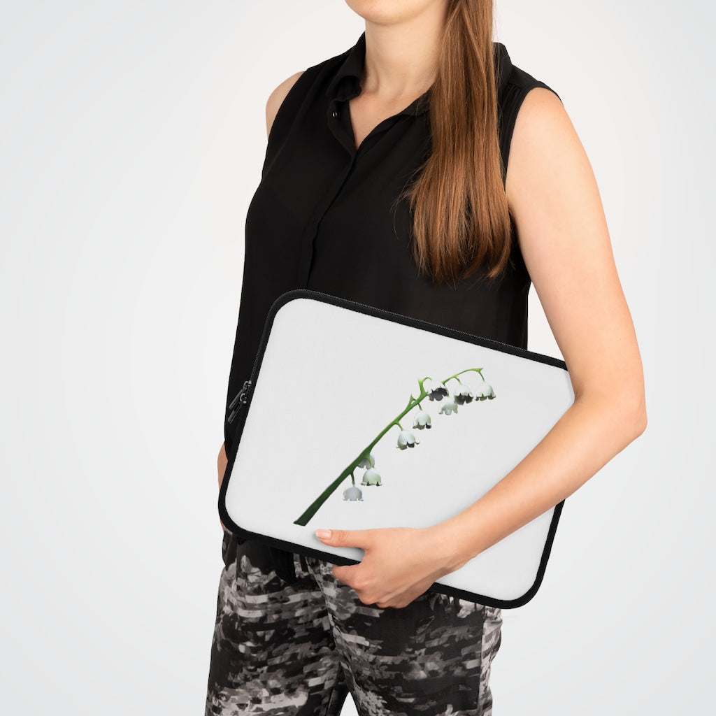 Lilly Laptop Sleeve featuring a customizable front design and black polyester back, showcasing its water-resistant and durable construction.