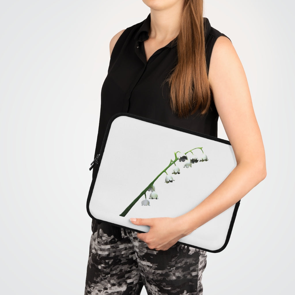 Lilly Laptop Sleeve featuring a customizable front design and black polyester back, showcasing its water-resistant and durable construction.