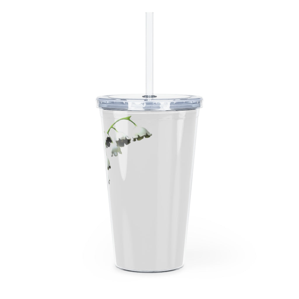 Lilly Plastic Tumbler with Straw, featuring a customizable design, lid, and double wall insulation for drinks.