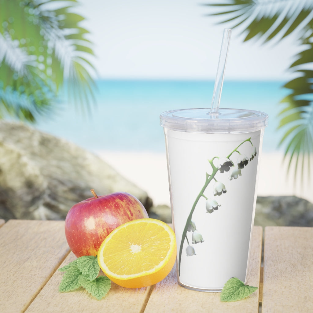 Lilly Plastic Tumbler with Straw, featuring a customizable design, lid, and double wall insulation for drinks.