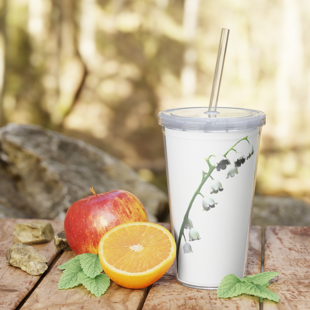 Lilly Plastic Tumbler with Straw, featuring a customizable design, lid, and double wall insulation for drinks.