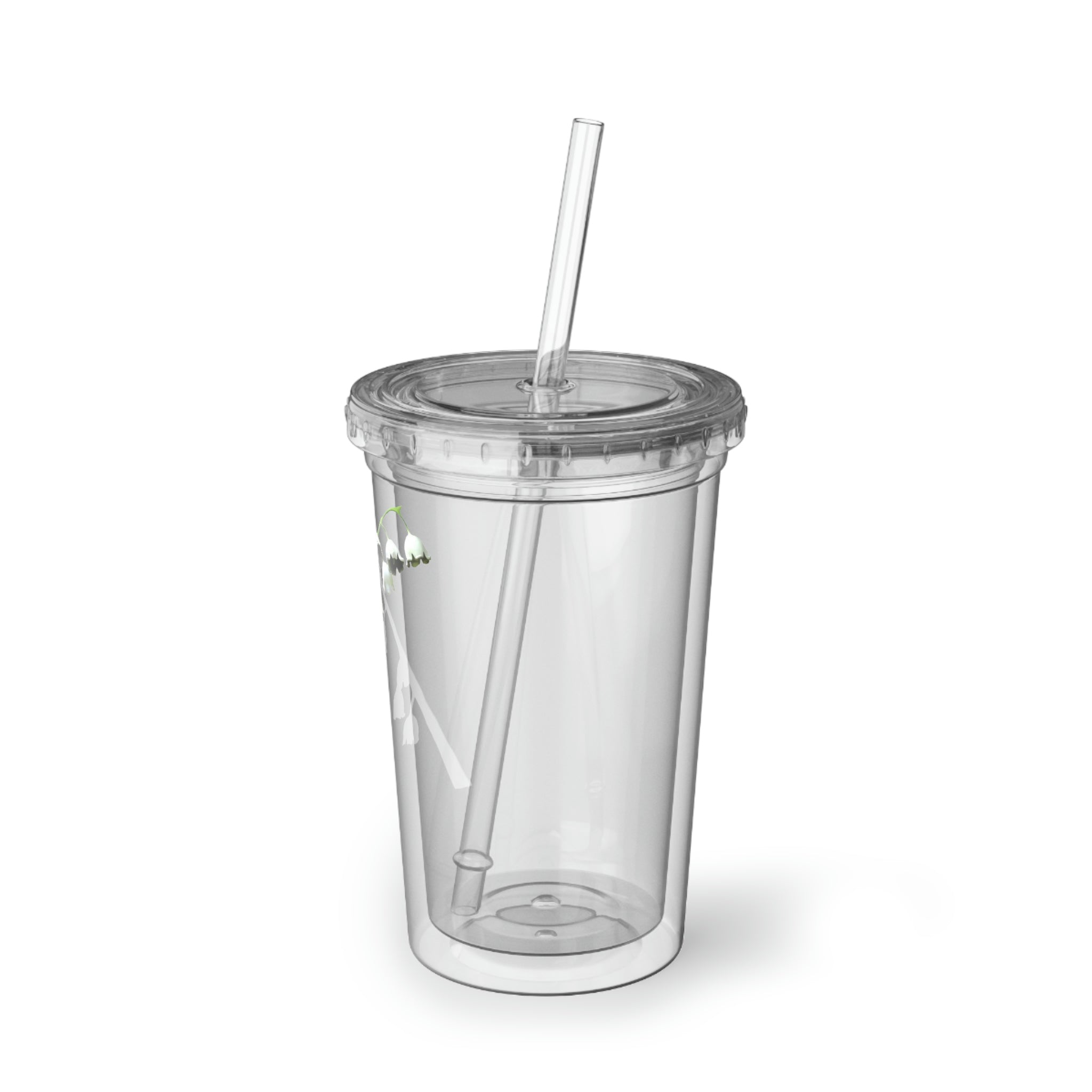 Lilly Suave Acrylic Cup in stainless steel with a black plastic cap and straw, showcasing a customizable design.