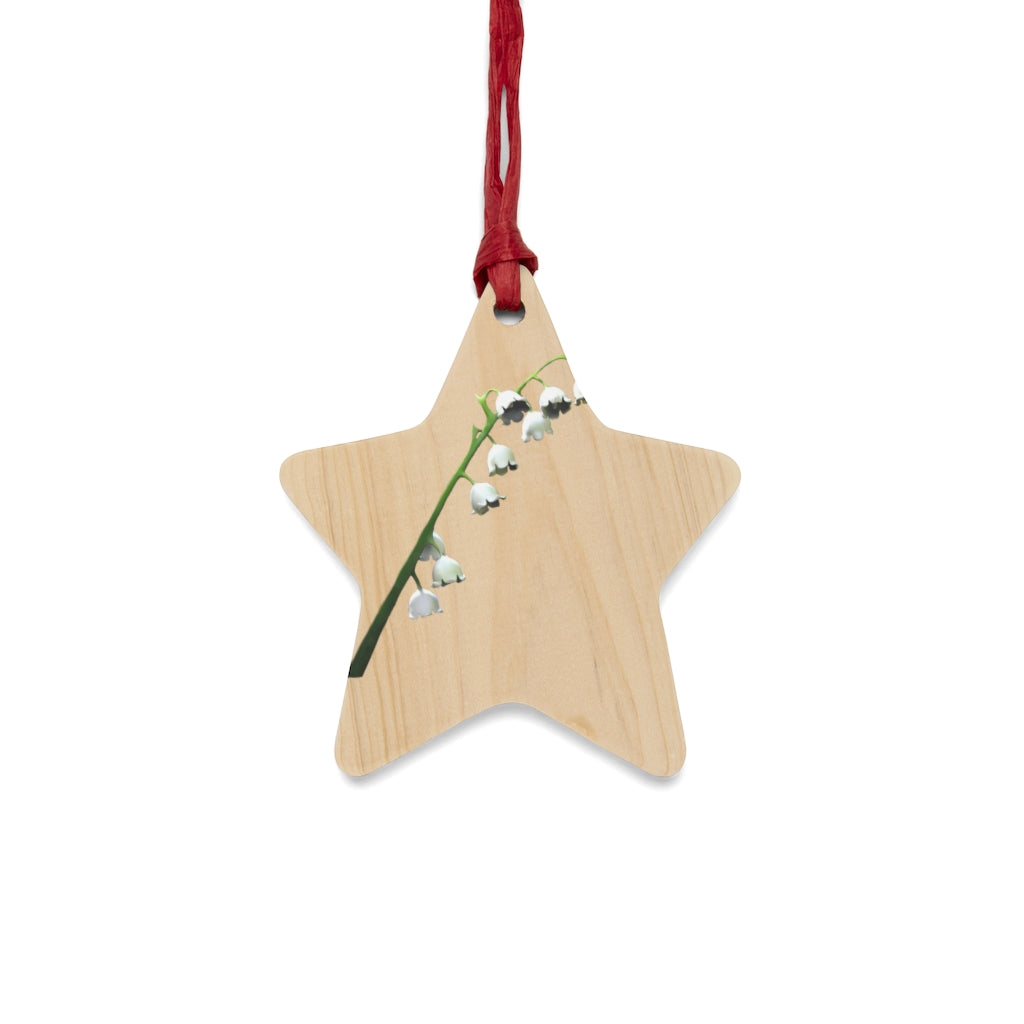 Lilly Wooden Christmas Ornaments in various whimsical shapes with red ribbons, showcasing rustic wooden design.