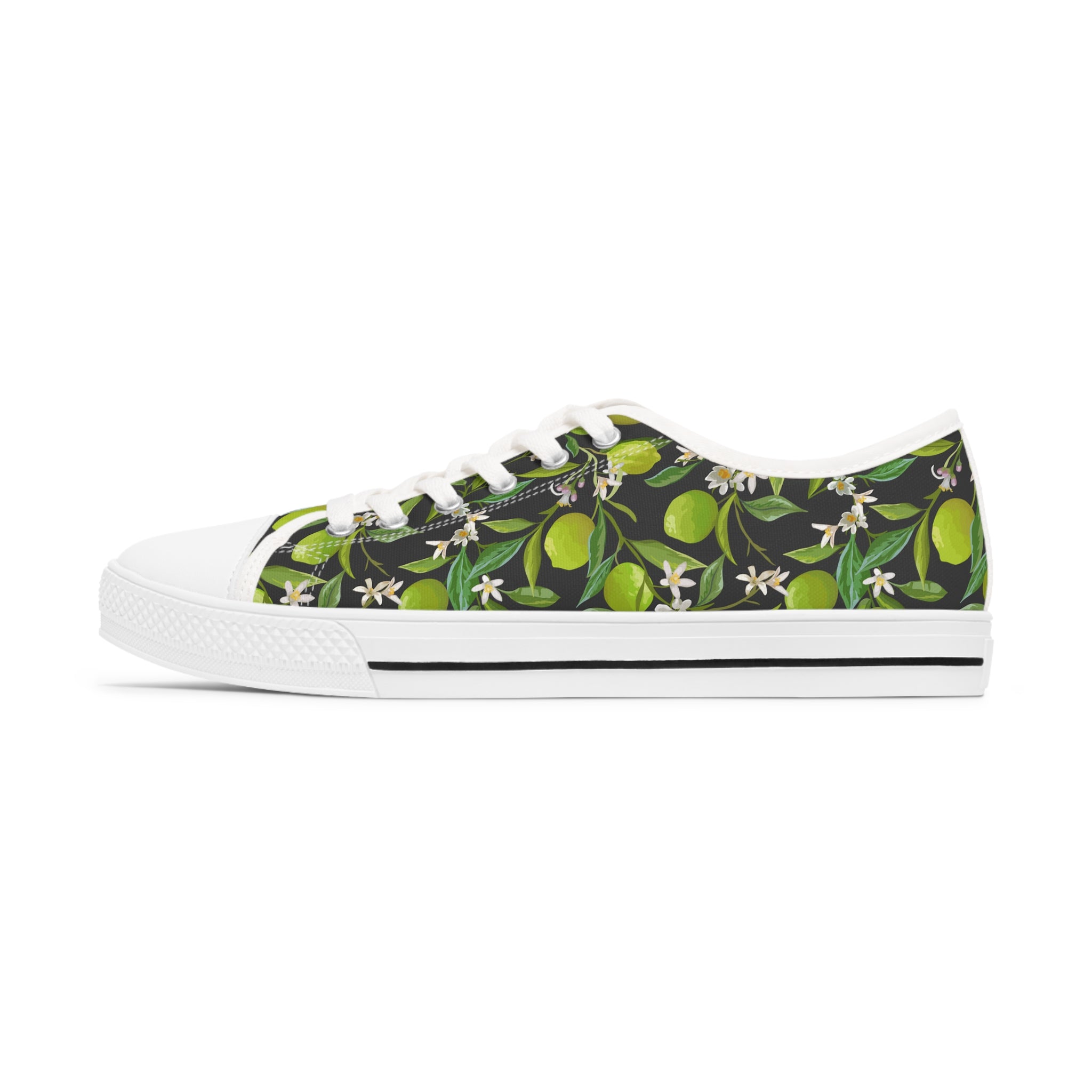 Lime Women's Low Top Sneakers in black and white with silver metal eyelets and customizable design options.