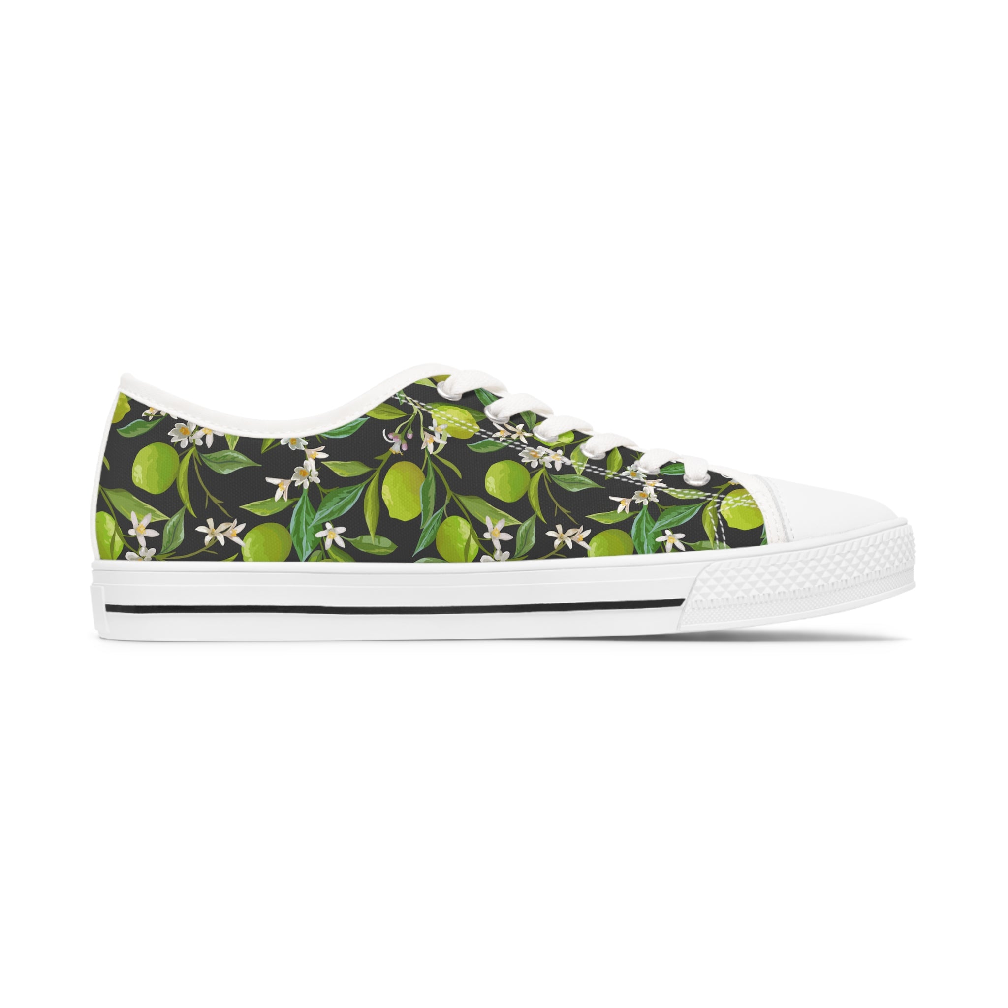 Lime Women's Low Top Sneakers in black and white with silver metal eyelets and customizable design options.