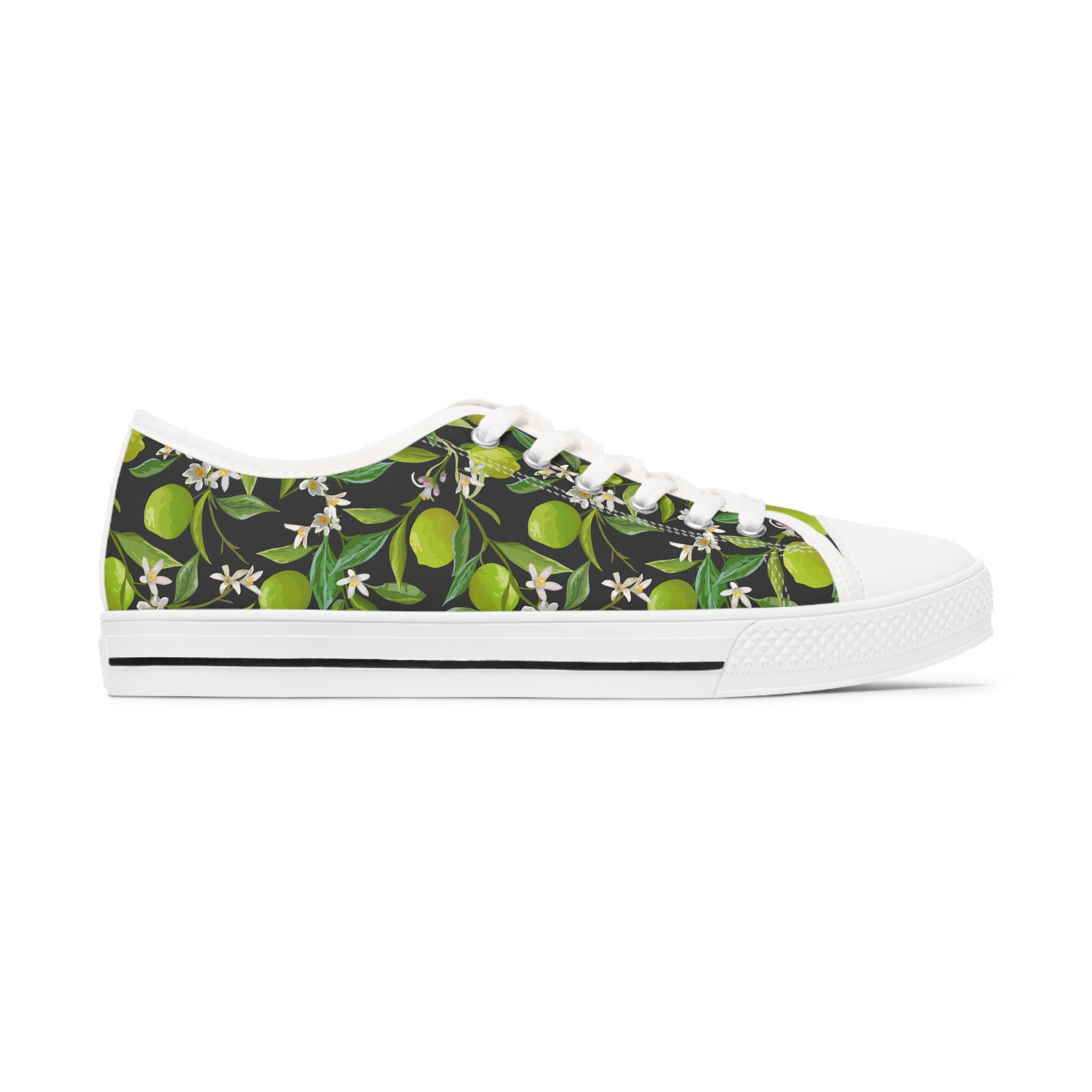 Lime Women's Low Top Sneakers in black and white with silver metal eyelets and customizable design options.