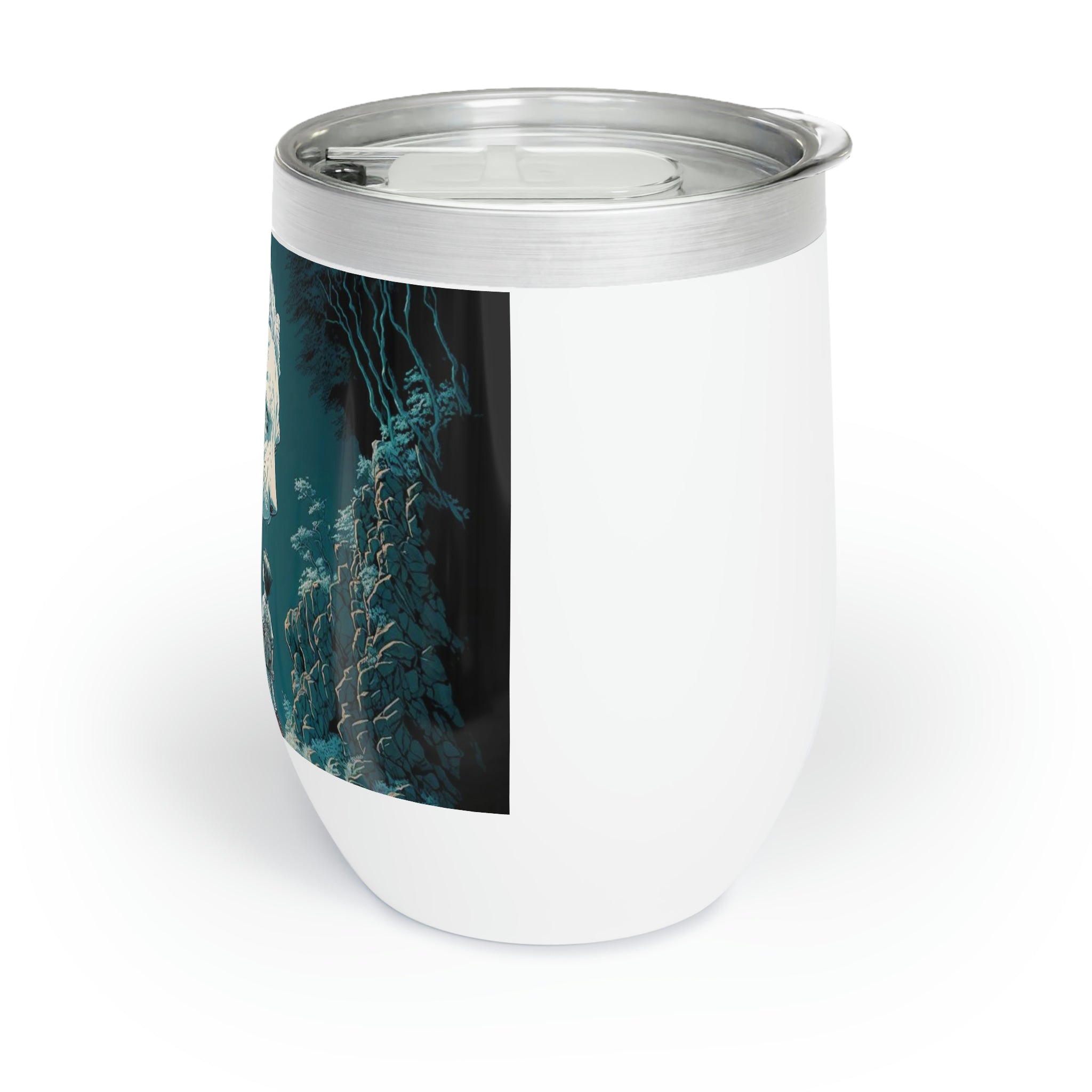 Lion Chill Wine Tumbler in stainless steel with double-insulated walls, showcasing a sleek stemless design.