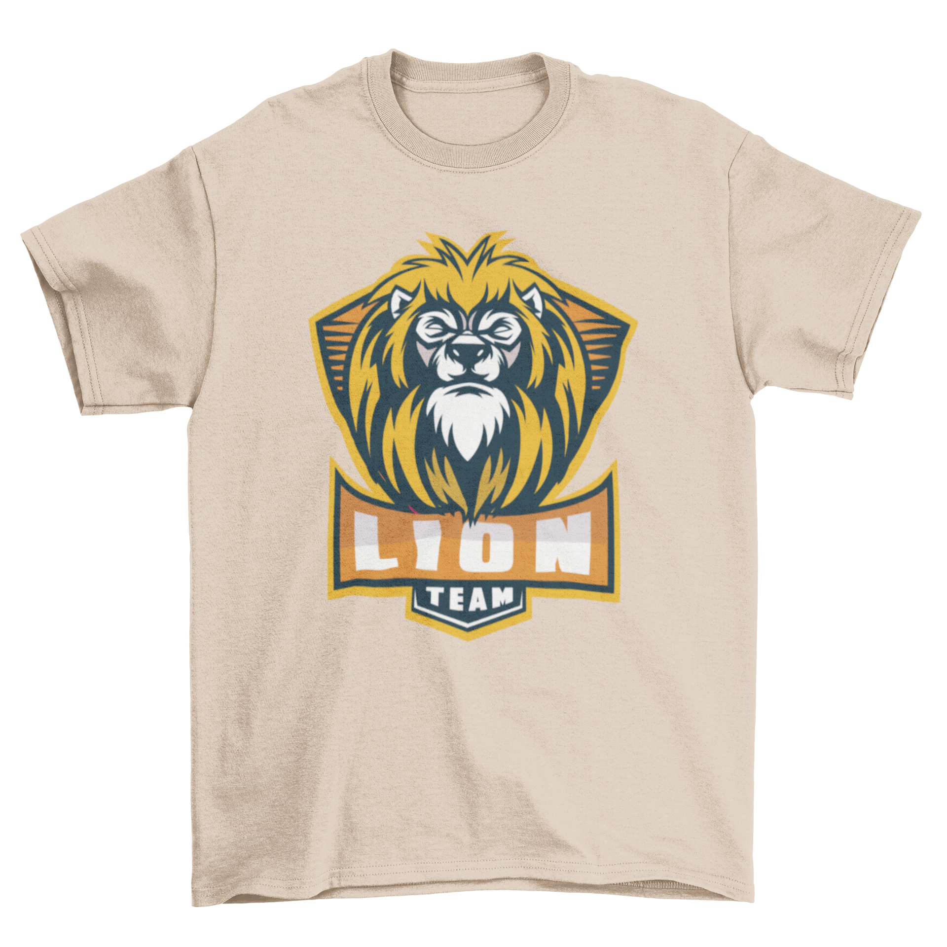 Lion Team T-shirt featuring a sports badge logo with a lion and the text LION TEAM, designed for comfort and style.