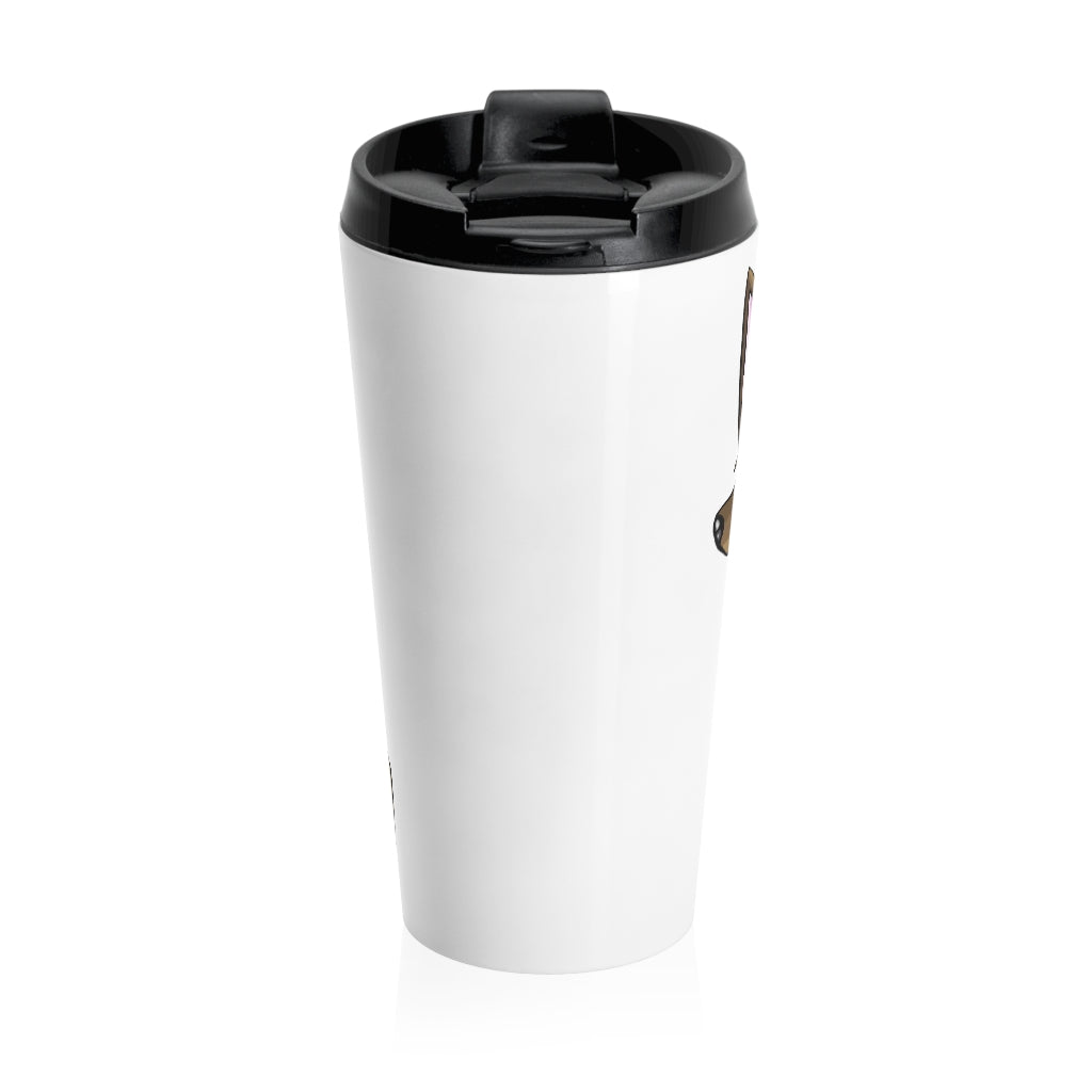 Lipgirl Stainless Steel Travel Mug with black lid, showcasing its sleek design and vibrant sublimation print.