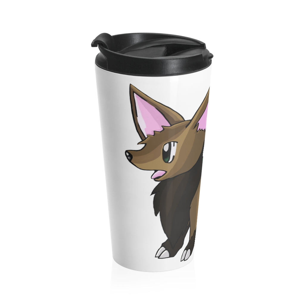 Lipgirl Stainless Steel Travel Mug with black lid, showcasing its sleek design and vibrant sublimation print.