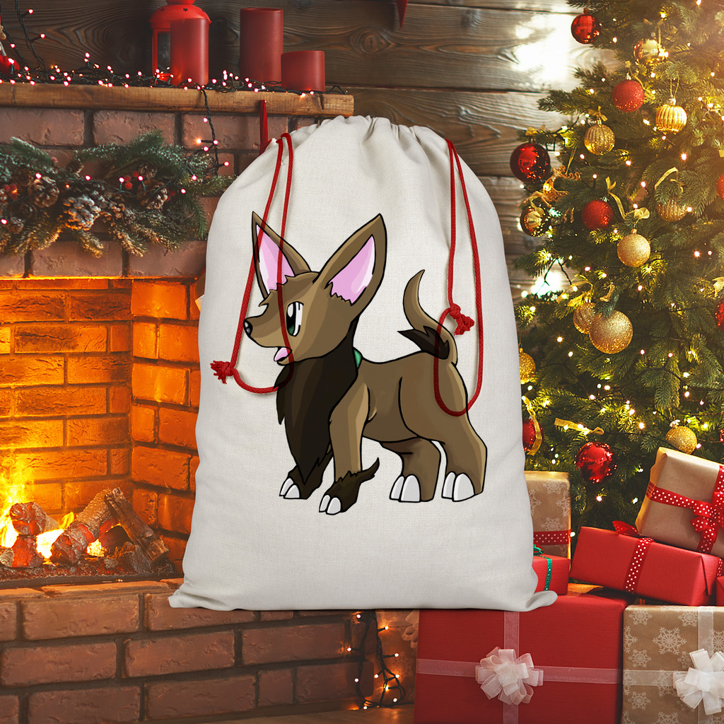 Lipgirl Sublimation Linen Drawstring Sack with red drawstring, showcasing a linen effect design, perfect for Christmas gifts and laundry.